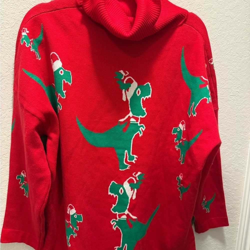 Lillusory Womans Red Dinosaur Holiday Sweater Size Large